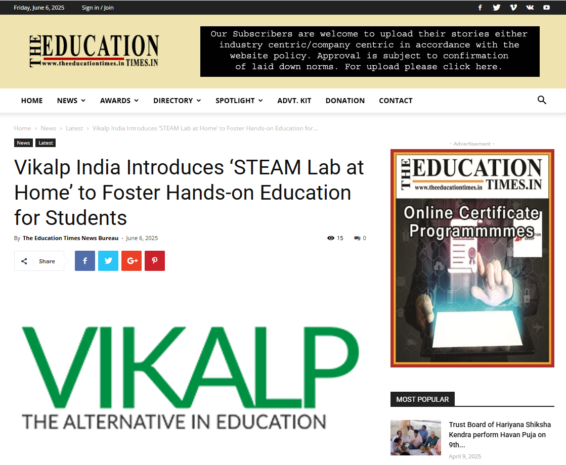 Vikalp in Media 24 Education Times TOI Article